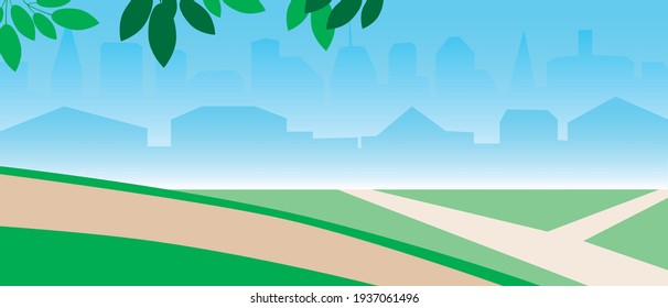 No hay aparcamiento. Ilustración de material vectorial plano. Plantilla para superposición o espacio de copia. Jardín o parque, ciudad. No hay gente ni lugar para ordeñar texto. Ilustración con la naturaleza