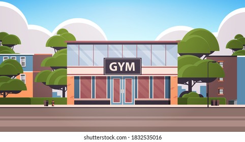 no people sport gym exterior fitness training healthy lifestyle concept sport studio building facade horizontal vector illustration