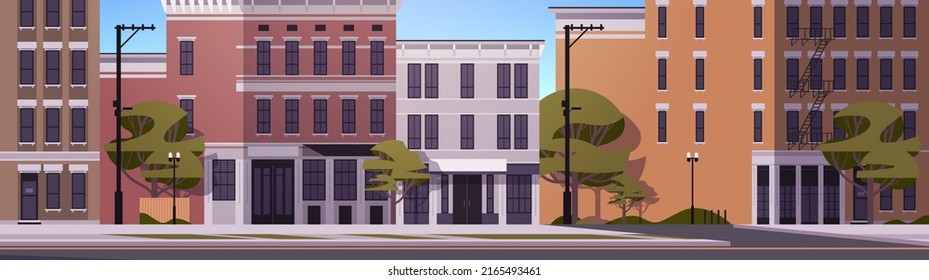 No People Urban Town Street Buildings City Houses Exterior Cityscape Background Horizontal