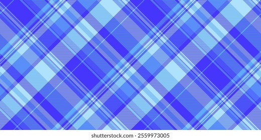 No people vector fabric pattern, infinity plaid seamless tartan. Minimalist check textile background texture in blue and indigo colors palette.