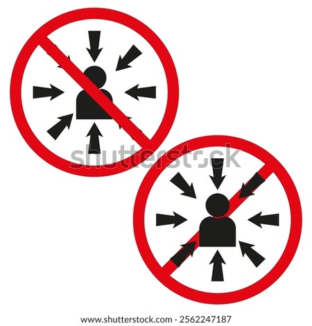 No person allowed. Red circle graphic. Prohibited icon design. Vector warning illustration.