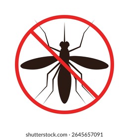 No pest mosquito icon. Red circle ban icon.