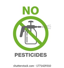 No pesticides prohibit sign - crossed out garden manual sprayer - icon for products composition and packaging