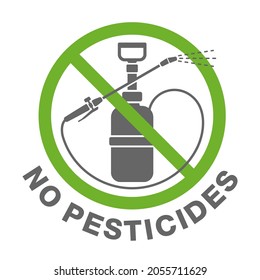 No pesticides prohibit sign - crossed out garden manual sprayer - icon for products composition and labeling