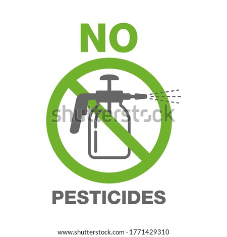 No pesticides prohibit sign - crossed out garden manual sprayer - icon for products composition and packaging