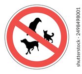 No pet allowed sign. Pet Prohibition Sign - No Cats, Dogs, or Birds Allowed - Vector Graphic