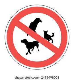 No se permite el signo de mascota. Señal de prohibición de mascotas - No se permiten gatos, perros o aves - Gráfico de Vector