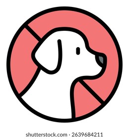 No pet icon flat line style illustration representing pet restrictions and area regulations, suitable for signage, property management, and public space-related projects