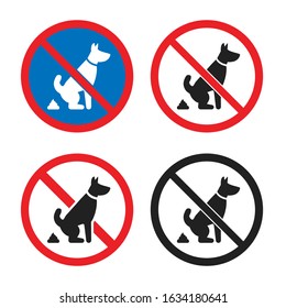 No Pet Waste Sign, No Dog Poop Icon Set