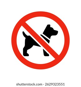 No Pets Allowed Icon – Black Silhouette Vector of Dog with Diagonal Prohibition Line on White Background