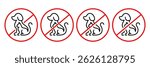 No pets allowed icon set. No pets allowed warning sign, logo, label, badge, sticker, symbol, red circle, stamp, black, line, flat vector, isolated illustration. No cat and dog prohibited signs.