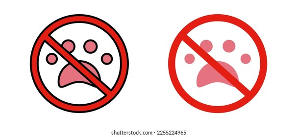 No pets allowed icon set. Strictly prohibited to keep animals. Vector.