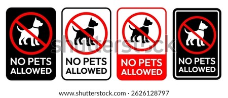 No pets allowed icon set. No pets allowed warning sign, logo, label, badge, sticker, symbol, red circle, stamp, black, line, flat vector, isolated illustration. No cat and dog prohibited signs.