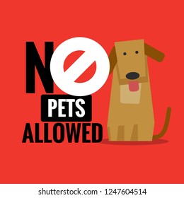 No Pets Allowed Sign with Cute Cartoon Illustration