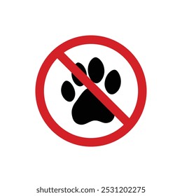 No se permiten mascotas y animales prohibidos rojo ban símbolo de marcas de pie en color negro icono de Vector, ilustración aislada sobre fondo blanco.