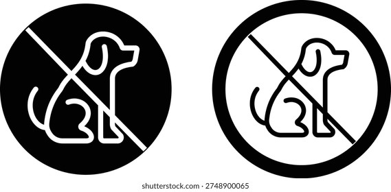 No pets icons set prohibition animal symbol with dog sign, forbidden pet rule pictogram for public places, park safety notice vector illustration design collection group