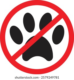 no pets prohibition sign.Forbidden Dog Walking Pictogram. Red Stop Circle Symbol. Paw Footprint Ban Black Silhouette Icon. No Allowed Pet Sign. Prohibited Walk Park Zone. Isolated Vector Illustration.