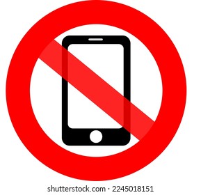 NO PHONE ALLOWED or NO PHOTO ALLOWED. Vector illustration can be used for icon or logo in commercial matter. Flat icon in red crossed out circle. 