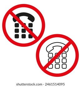 No phone call allowed signs. Silence zone indicators. Prohibited mobile phone usage symbols. Vector illustration. EPS 10.