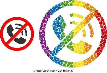 No phone calls collage icon of round dots in variable sizes and rainbow color tints. A dotted LGBT-colored no phone calls for lesbians, gays, bisexuals, and transgenders.