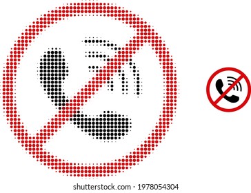 No phone calls halftone dotted icon illustration. Halftone pattern contains circle pixels. Vector illustration of no phone calls icon on a white background. Flat abstraction for no phone calls object.