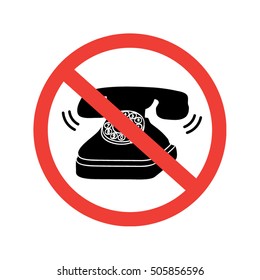 No phone. No cell icon in red circle with retro style pop art phone . Vector illustration