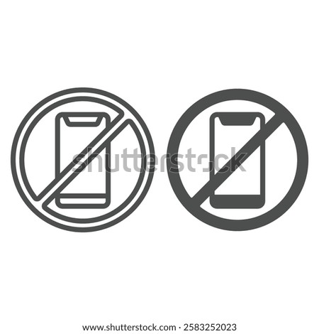 No phone forbidden line and solid icon, exhibition concept. Vector graphics. Smartphone prohibited sign on white background, outline style icon for mobile or web design