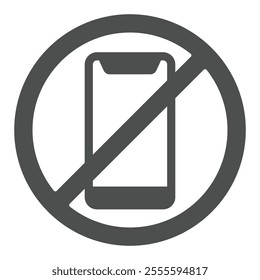 No phone forbidden solid icon, exhibition concept. Vector graphics. Smartphone prohibited sign on white background, glyph style icon for mobile or web design