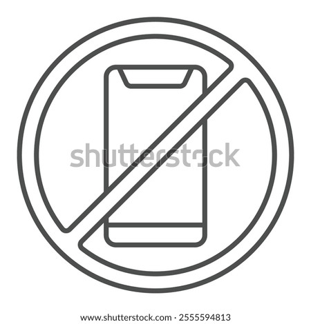 No phone forbidden thin line icon, exhibition concept. Vector graphics. Smartphone prohibited sign on white background, outline style icon for mobile or web design