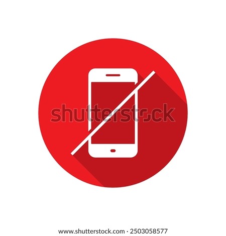 No phone icon with long shadow. Off cellphone sign symbol