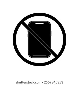 no phone icon, mobile phone prohibited, please turn off mobile phone, stop using device, no zone, simple flat style, illustration, logo sign symbol pictogram template, for ui or ux isolated on white	