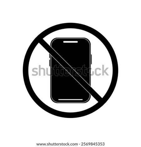 no phone icon, mobile phone prohibited, please turn off mobile phone, stop using device, no zone, simple flat style, illustration, logo sign symbol pictogram template, for ui or ux isolated on white	