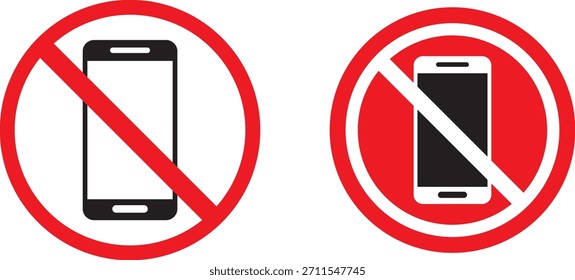 No phone icon set. Warning sign no phone. Turn off phone icon symbol. no phone allowed icon set with red prohibition symbol for signboard and warning design black and read colors, indicates