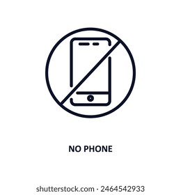 no phone icon. Thin line no phone icon from museum and exhibition collection. Outline vector isolated on white background. Editable no phone symbol can be used web and mobile