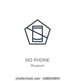 No phone icon. Thin linear no phone outline icon isolated on white background from museum collection. Line vector sign, symbol for web and mobile
