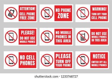 no phone sign, cell phone prohibited icons set