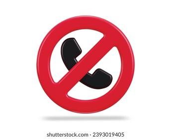 No phone sign, Red sign on white background, Forbidden call vector icon, phone call not allowed icon
