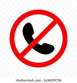 No phone sign. No talking and calling icon. Red cell prohibition. Vector illustration. Phone icon in trendy flat style isolated. Telephone symbol. Vector illustration
