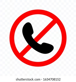 No phone sign. No talking and calling icon. Red cell prohibition. Vector illustration. Phone icon in trendy flat style isolated. Telephone symbol. Vector illustration