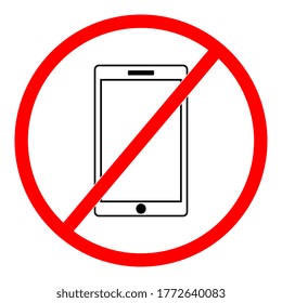 No phone sign. No talking and calling icon. Red cell prohibition. Vector illustration.