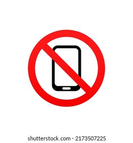 No phone sign. No talking and calling icon. Red cell prohibition. Vector illustration.