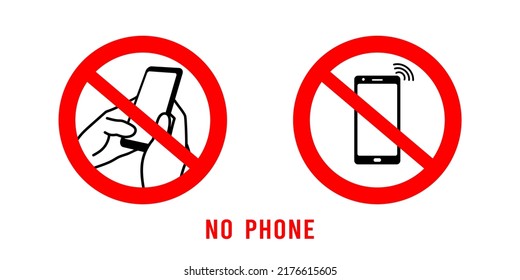 No phone sign. No talking and calling icon. Red cell prohibition. Vector illustration.