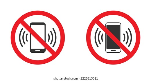 No phone sign. No talking and calling icon. Red cell prohibition. Flat vector illustration.