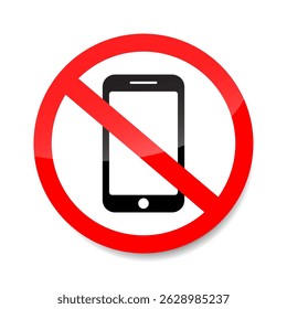 No phone sign vector. Red prohibition symbol indicating phones are not allowed.