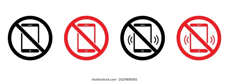 No Phone and Silent Mode Warning Signs Set – Prohibition Symbols for Mobile and Smartphone Usage.