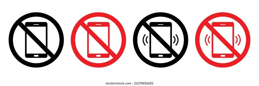 No Phone and Silent Mode Warning Signs Set – Prohibition Symbols for Mobile and Smartphone Usage.