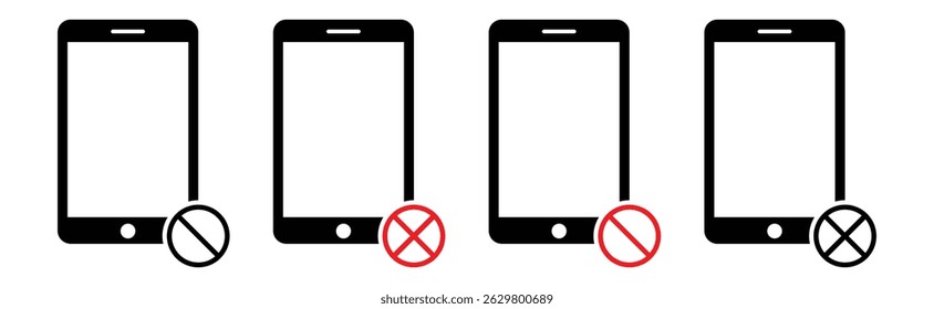 No Phone and Silent Mode Warning Signs Set – Prohibition Symbols for Mobile and Smartphone Usage.