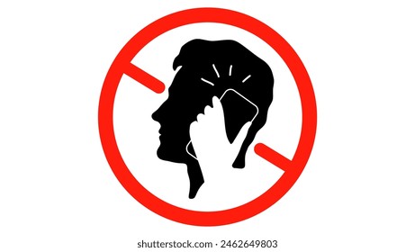 No phone talking sign, black and red isolated silhouette