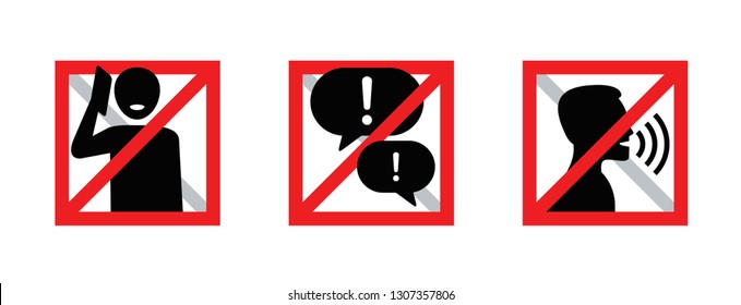 No phone talking, silence please, keep quiet - square form prohibition vector sign in three variations - vector icons set