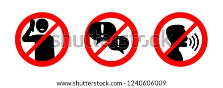 No phone talking, silence please, keep quiet - prohibition vector sign in three variations - vector icons set